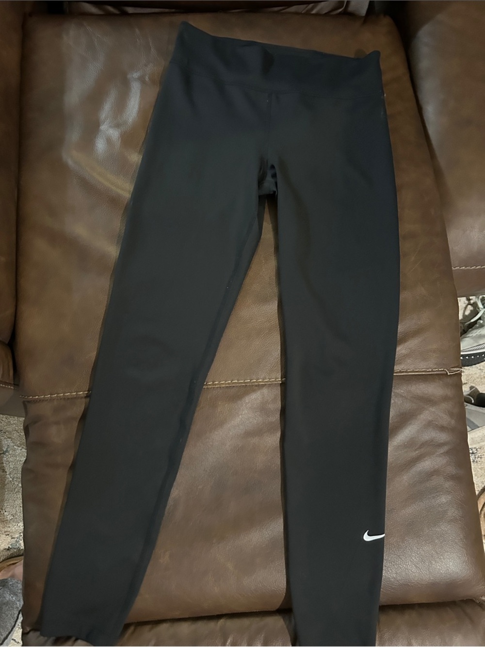 Nike Black Full-Length Performance Leggings with White Swoosh